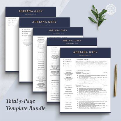 The Art of Resume Templates | 5 Page Student, Graduate, No Work Experience Resume Bundle including matching cover letter and reference page
