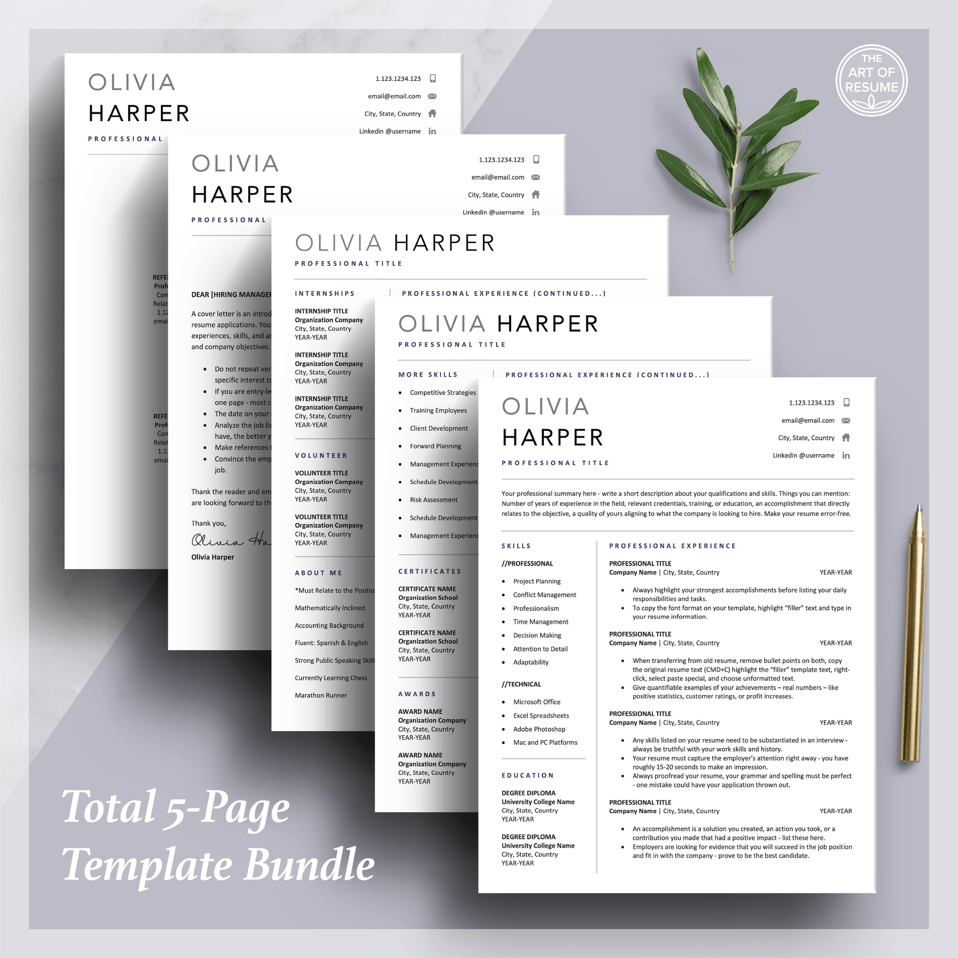 Executive Resume Template | Simple Professional CV Template | Free Cover Letter - The Art of Resume