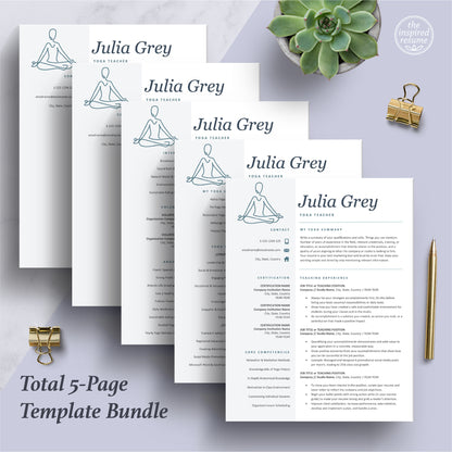 The Art of Resume Templates | Yoga Teacher, Yoga Instructor Resume CV Design Bundle including matching cover letter and reference page