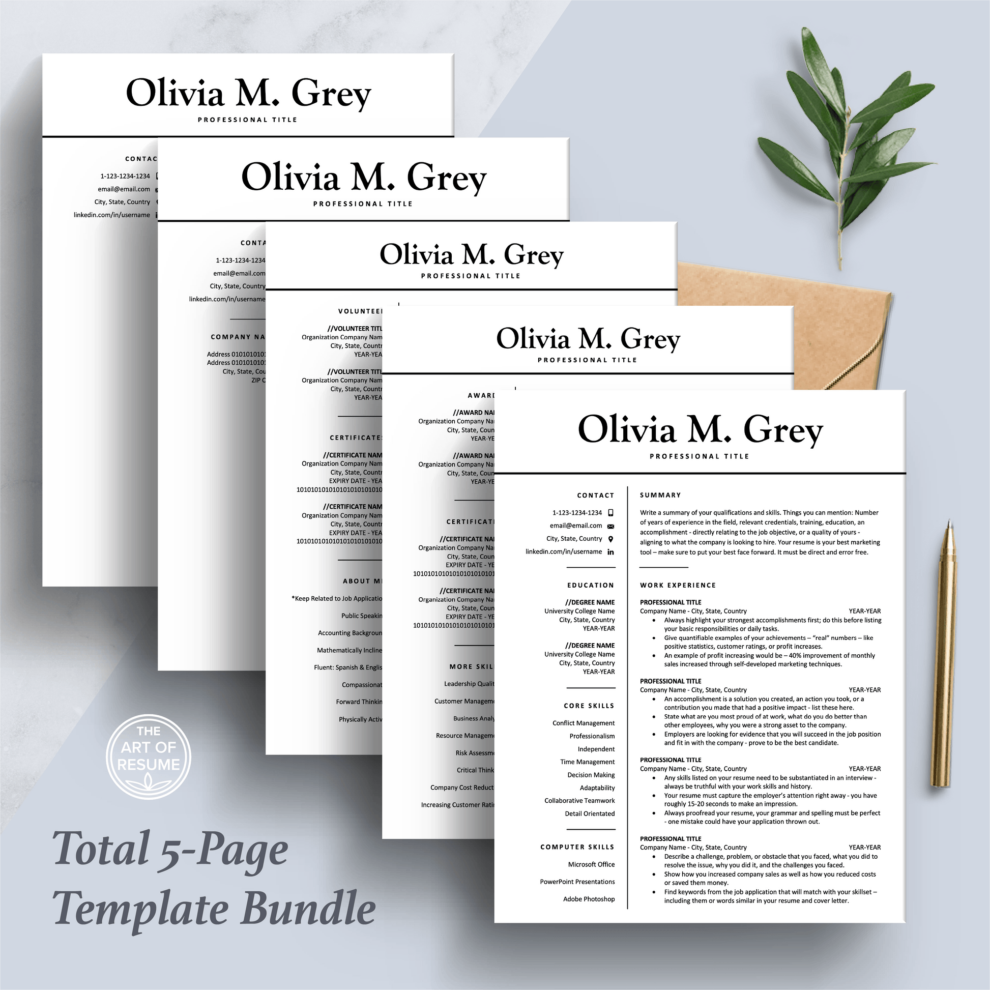 Professional Resume Design | Modern CV Printable | Resume Writing Guide - The Art of Resume