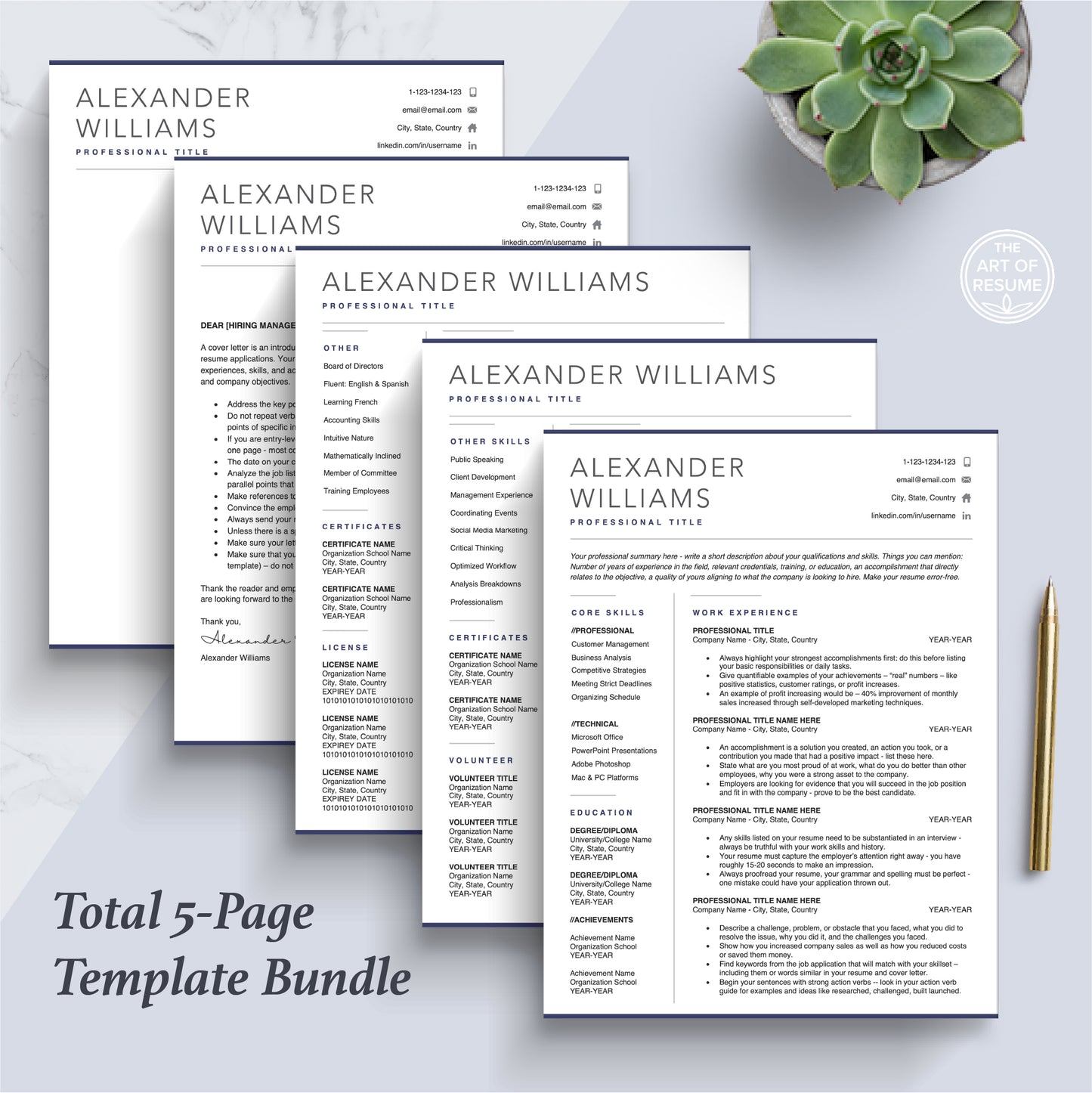 The Art of Resume Templates | Professional Modern Resume CV Design Bundle including matching cover letter and reference page