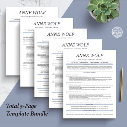 The Art of Resume Templates | Professional ATS friendly teacher Resume CV Design Bundle including matching cover letter and reference page