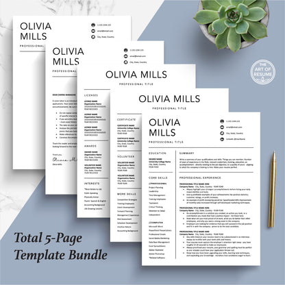 The Art of Resume Templates | Professional Simple Resume CV Design Bundle including matching cover letter and reference page