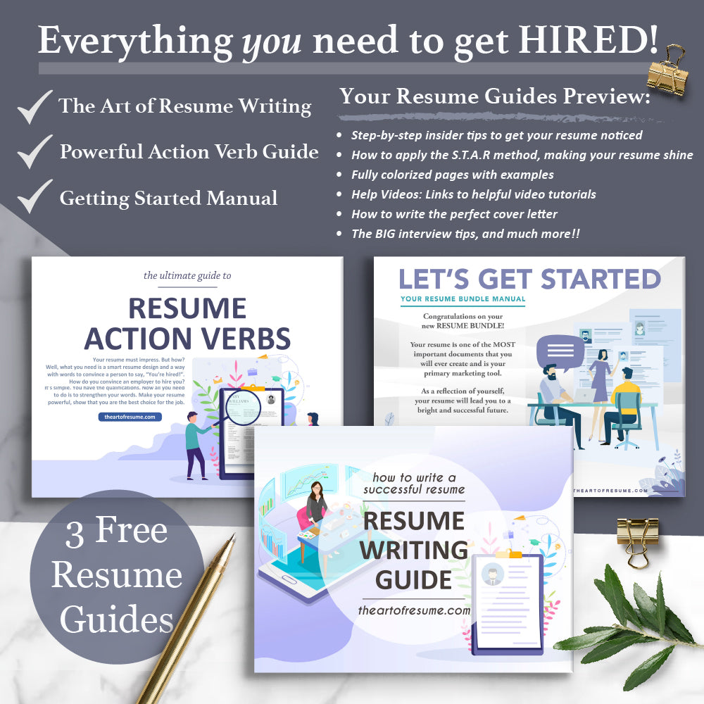 The Art of Resume Writing Guide, Action Verb Guide, Resume Instructional Manual