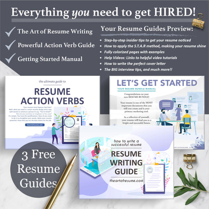 The Art of Resume Templates | Free Resume Writing Guide, Resume Action Verb guide, Resume Template Instructional Manual