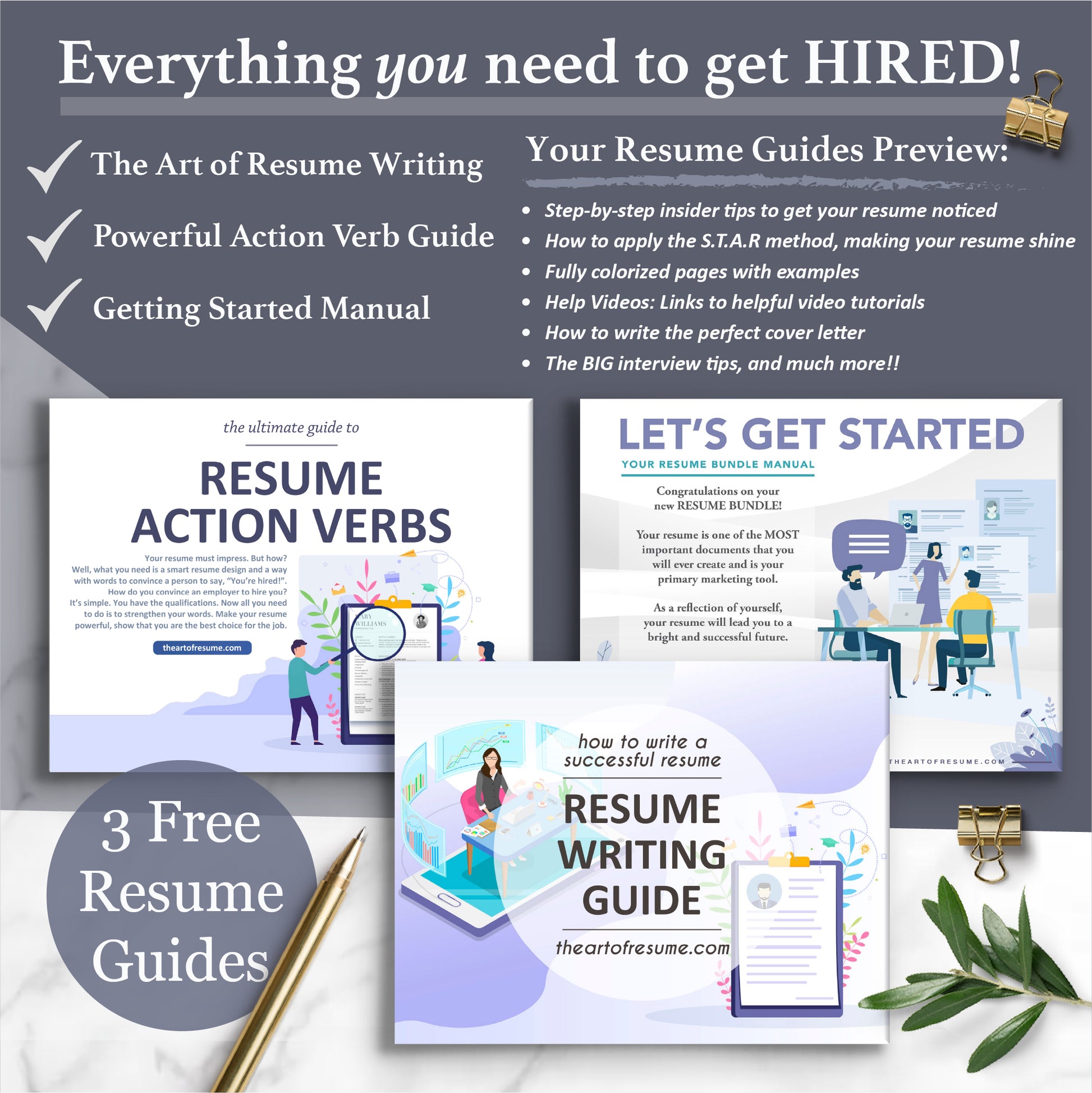 The Art of Resume Templates | Free Resume Writing Guide, Resume Action Verb guide, Resume Template Instructional Manual