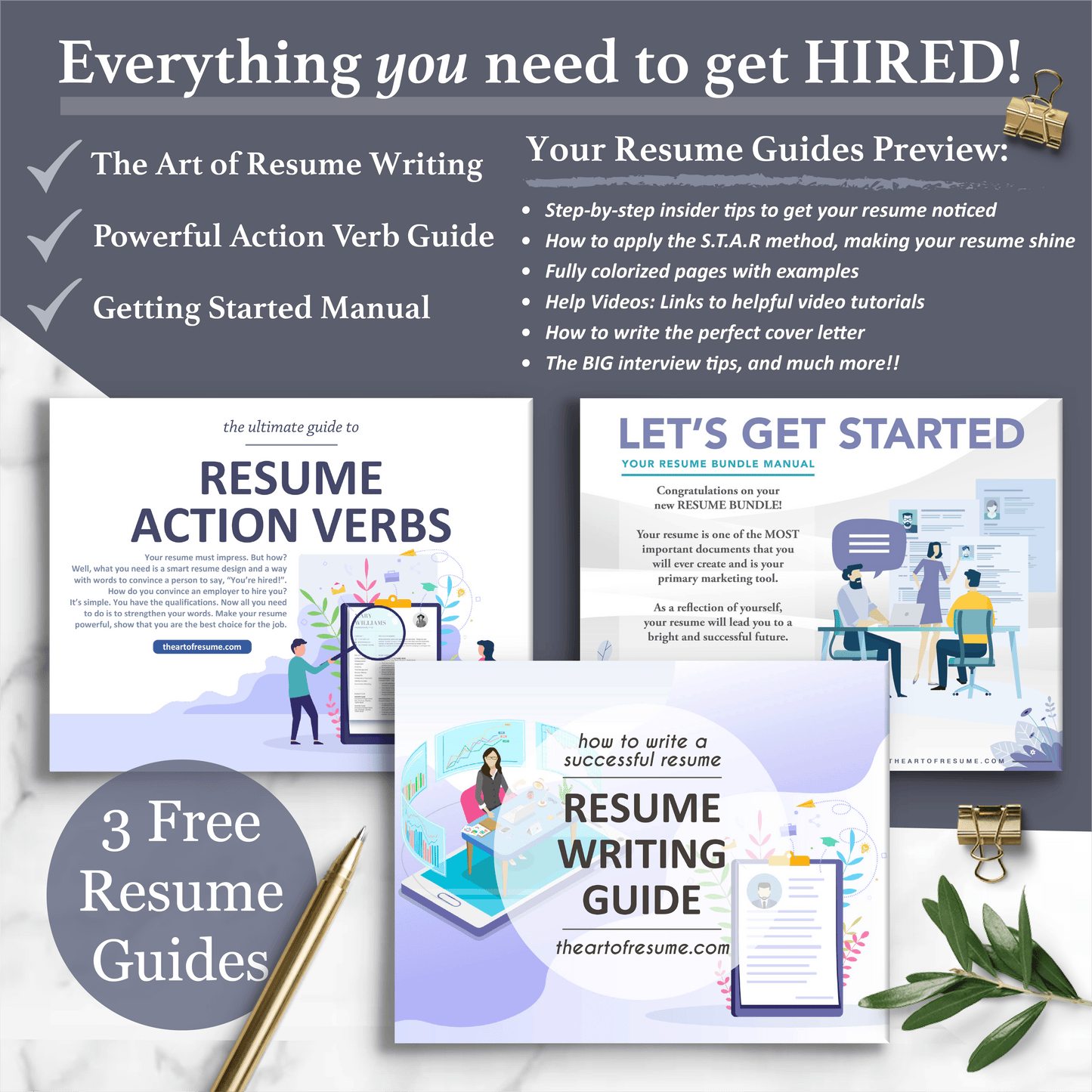 The Art of Resume Writing Guide, Resume Action Verb Guide, Resume Instructional Manual