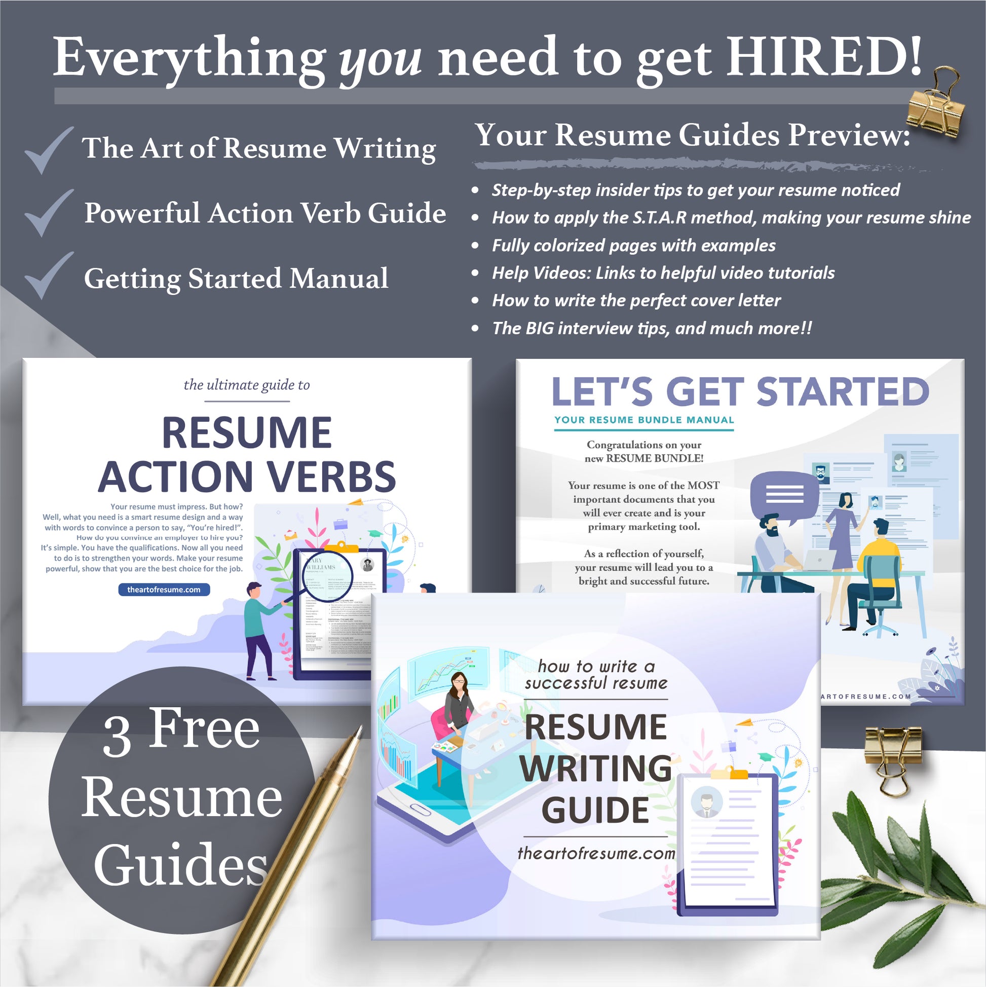 The Art of Resume Templates | Free Resume Writing Guide, Resume Action Verb guide, Resume Template Instructional Manual