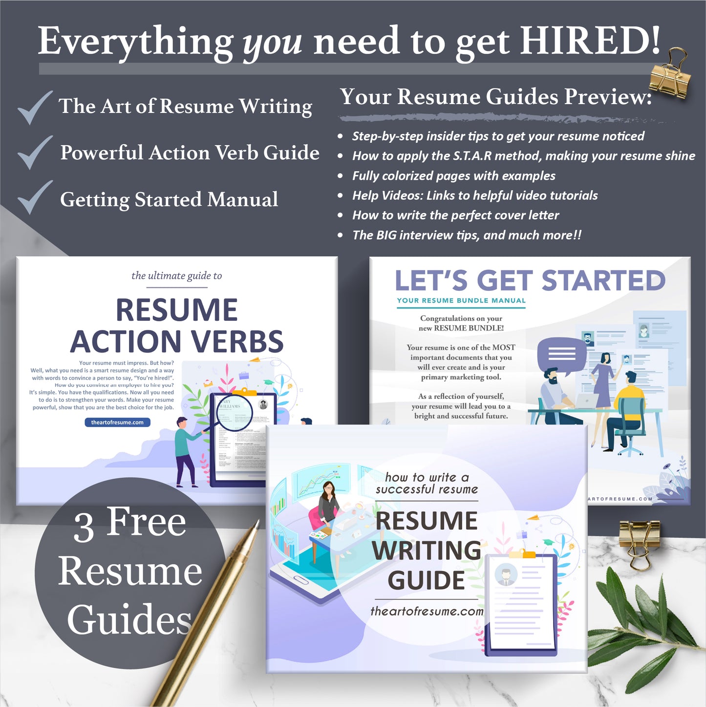 The Art of Resume Templates | Free Resume Writing Guide, Resume Action Verb guide, Resume Template Instructional Manual