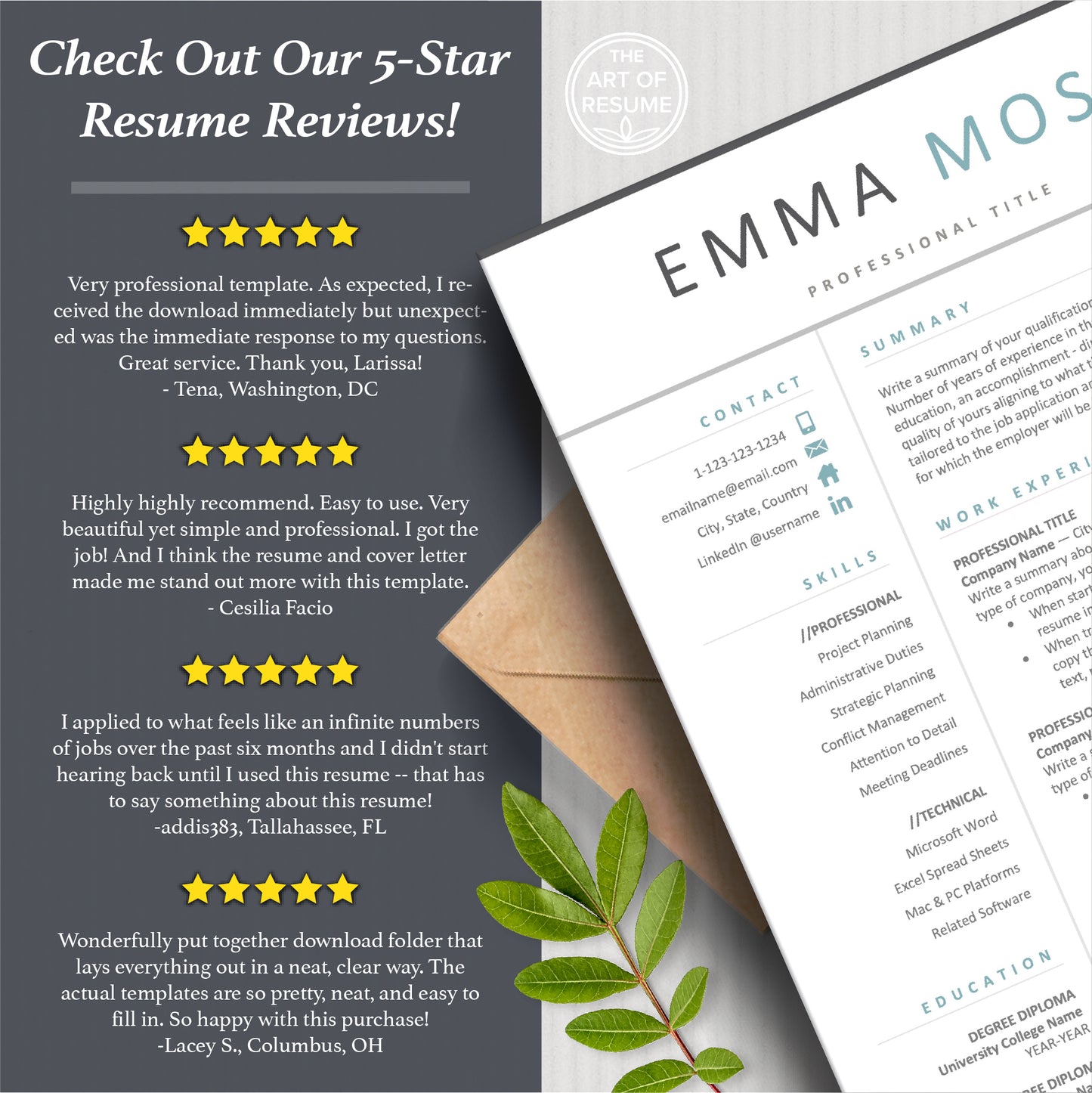 The Art of Resume Templates | Teal Blue  Modern Resume CV Templates Online 5-Star Reviews
