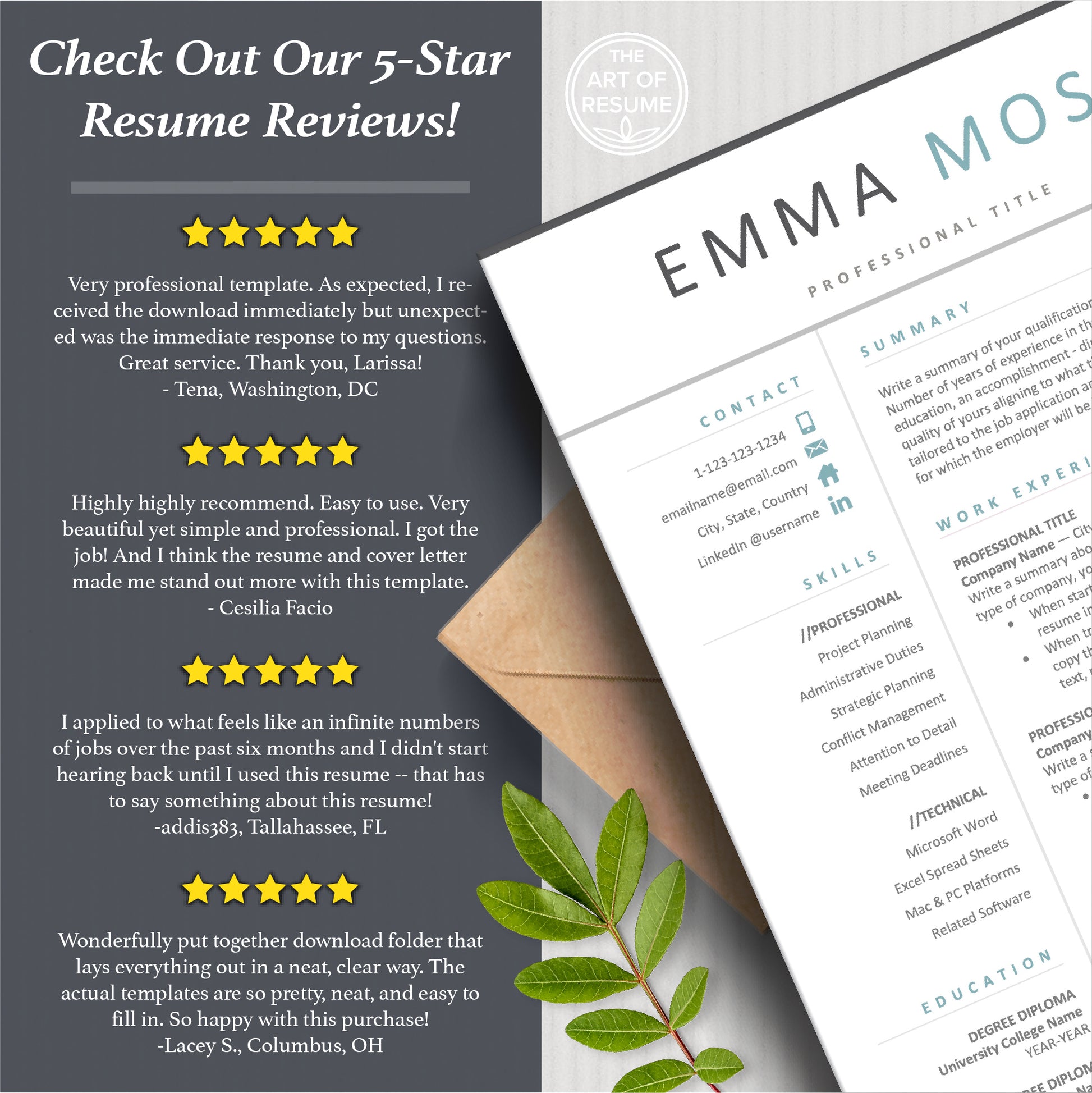 The Art of Resume Templates | Teal Blue  Modern Resume CV Templates Online 5-Star Reviews
