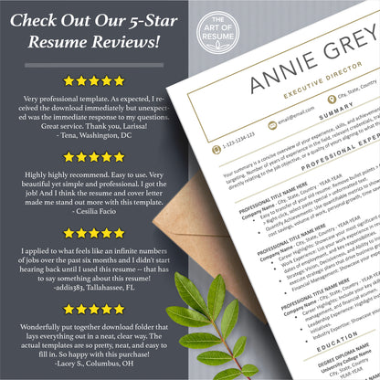 The Art of Resume Templates | white and gold executive Resume CV Templates Online 5-Star Reviews
