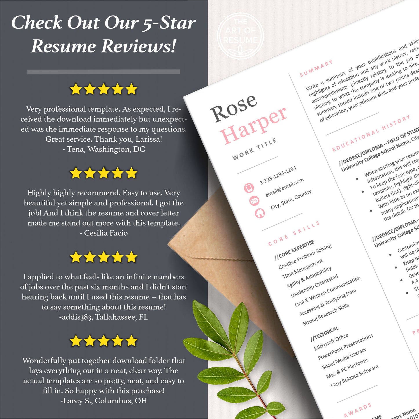 The Art of Resume Templates | Professional Professional Modern Resume CV Templates Online 5-Star Reviews
