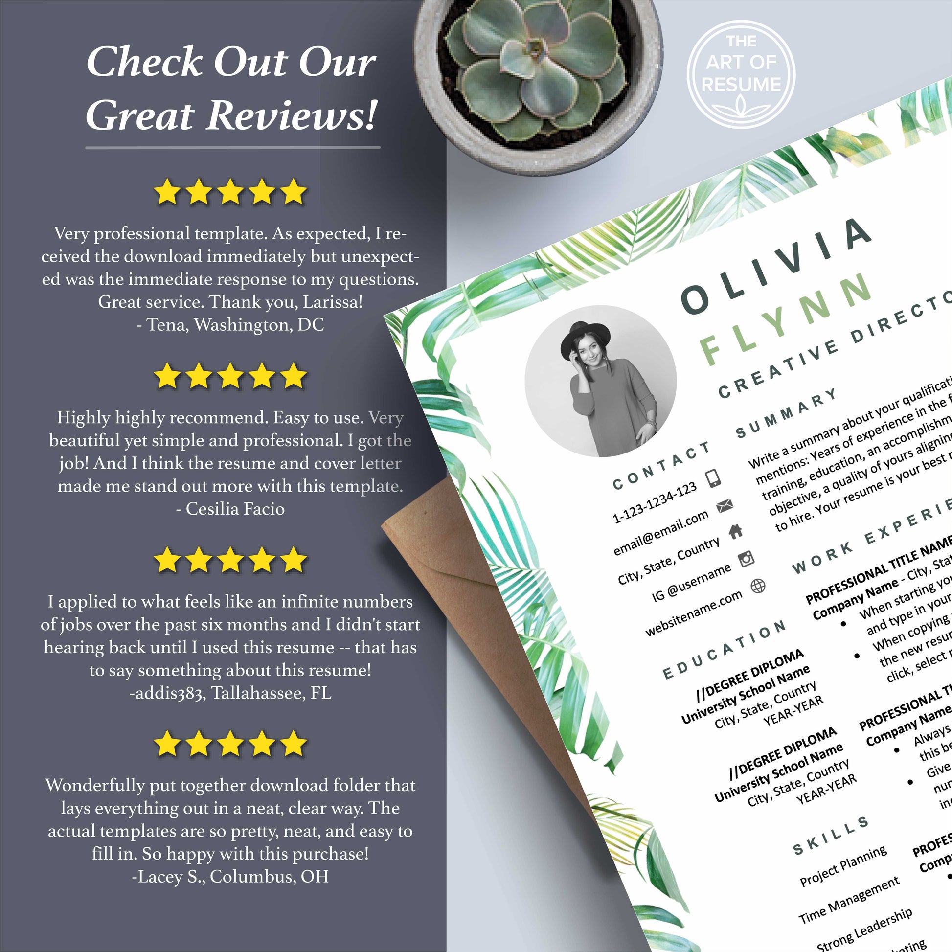 The Art of Resume Templates | Creative Tropical Green Resume CV Templates Online 5-Star Reviews