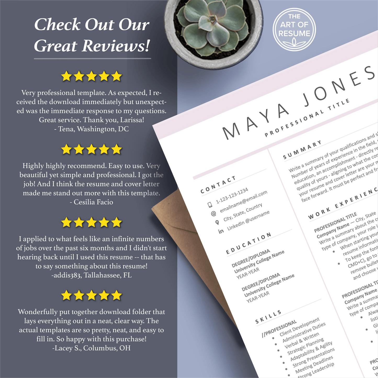 The Art of Resume Templates | Professional Simple Pink Resume CV Templates Online 5-Star Reviews