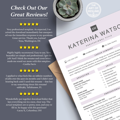 The Art of Resume Templates |  Creative Rose Pink Resume CV Templates Online 5-Star Reviews