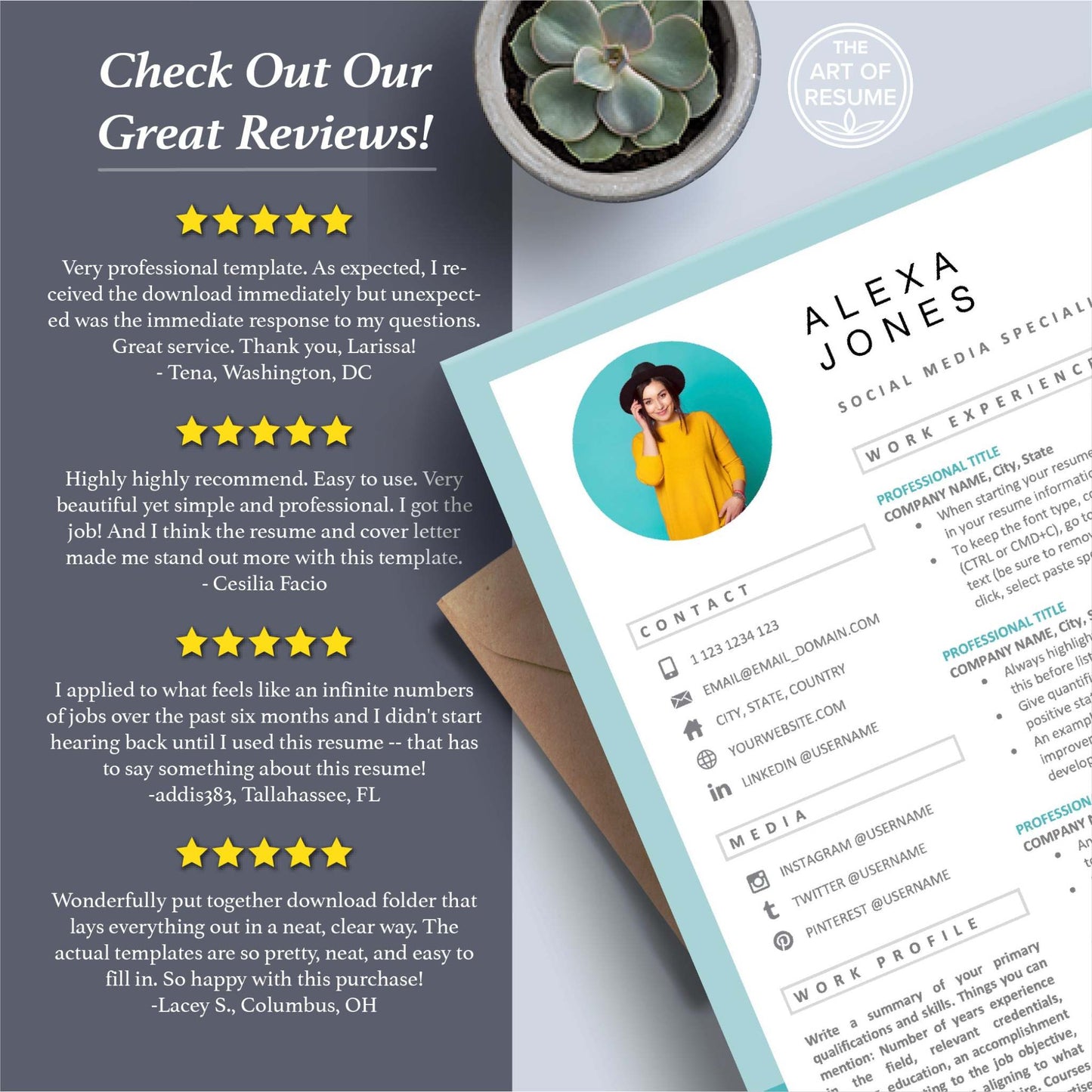 The Art of Resume Templates | Professional Teal Blue Resume CV Design Template with Photo Picture Online 5-Star Reviews