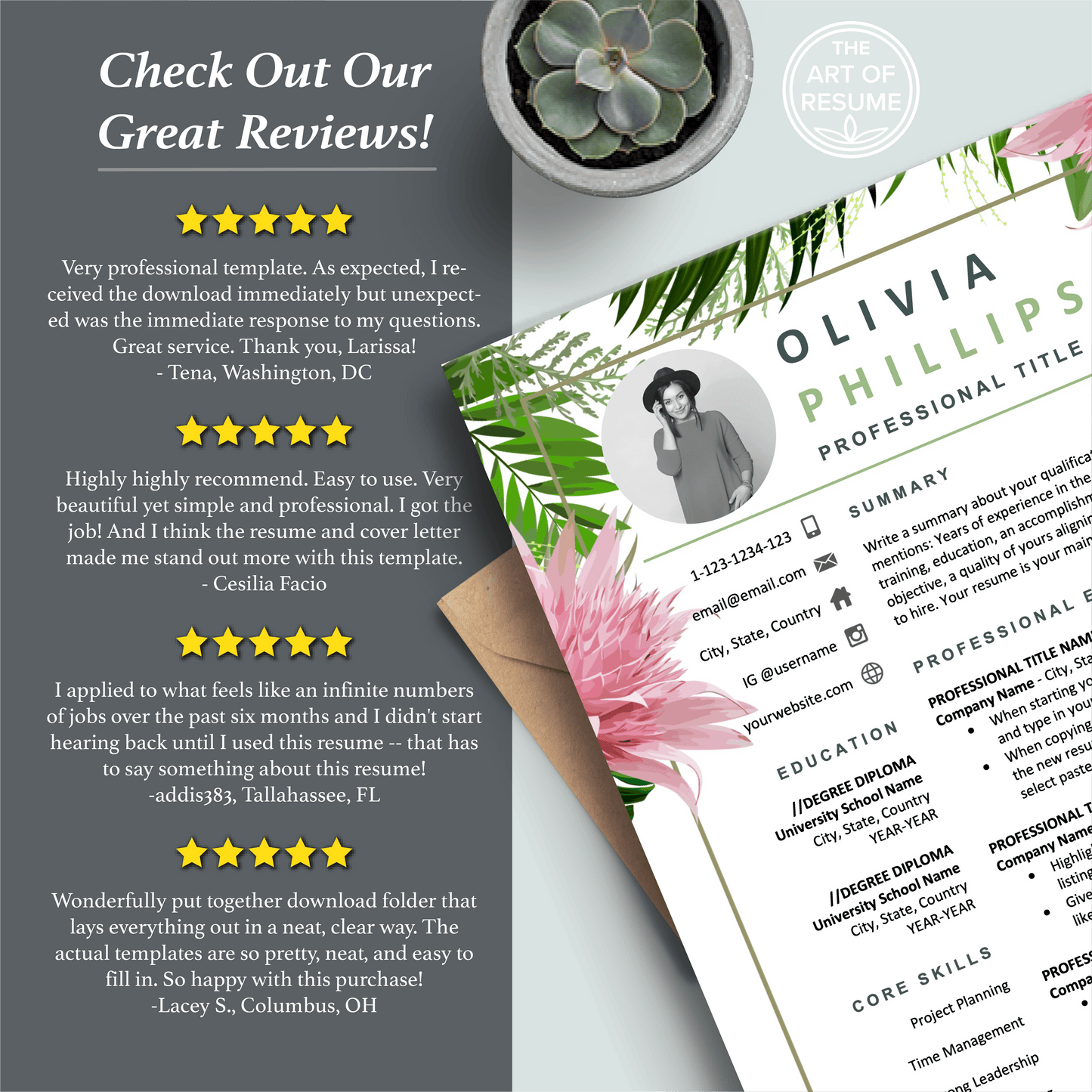 The Art of Resume Templates | Professional Best Creative Floral Resume CV Templates Online 5-Star Reviews