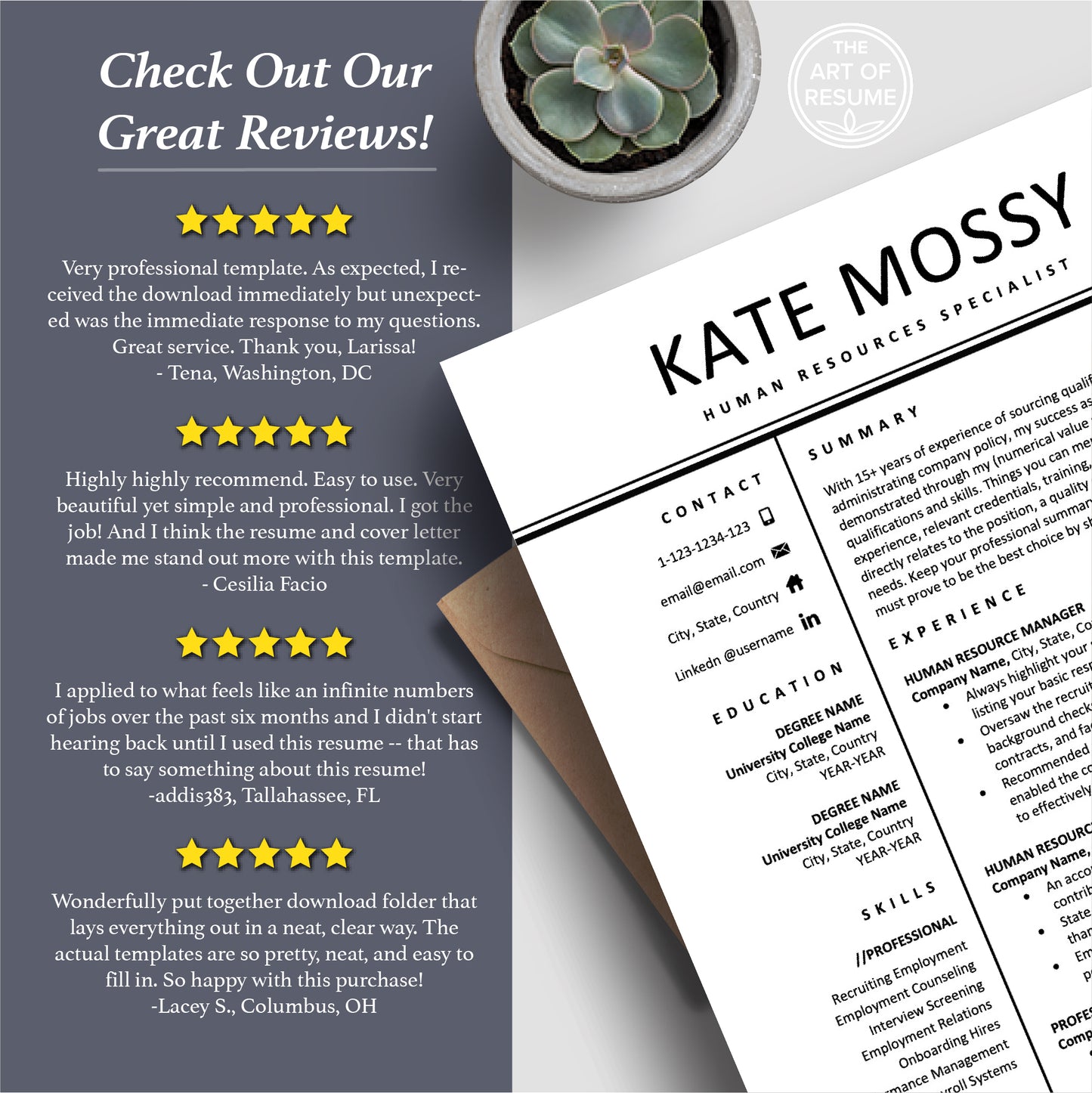 The Art of Resume Templates | Professional HR Human Resources  Resume CV Templates Online 5-Star Reviews
