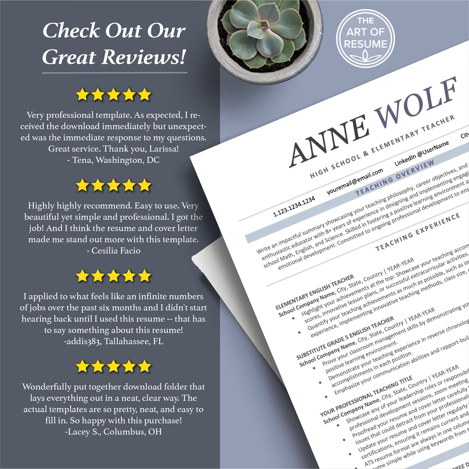 The Art of Resume Templates | Professional Professional ATS friendly teacher Resume CV Templates Online 5-Star Reviews