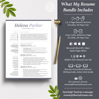 The Art of Resume Templates | Professional Modern Resume CV Template Maker 3, Cover Letter, Reference Page, Mac, PC, A4 Paper, US size, Microsoft Word. Apple Pages, Google Docs, Chromebook