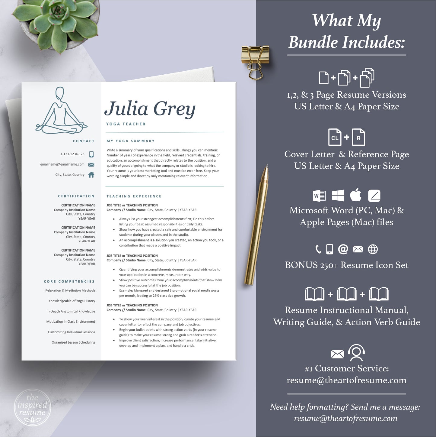 
The Art of Resume Templates | Yoga Teacher, Yoga Instructor  Resume CV Template Maker 3, Cover Letter, Reference Page, Mac, PC, A4 Paper, US size, Microsoft Word. Apple Pages, Google Docs, Chromebook