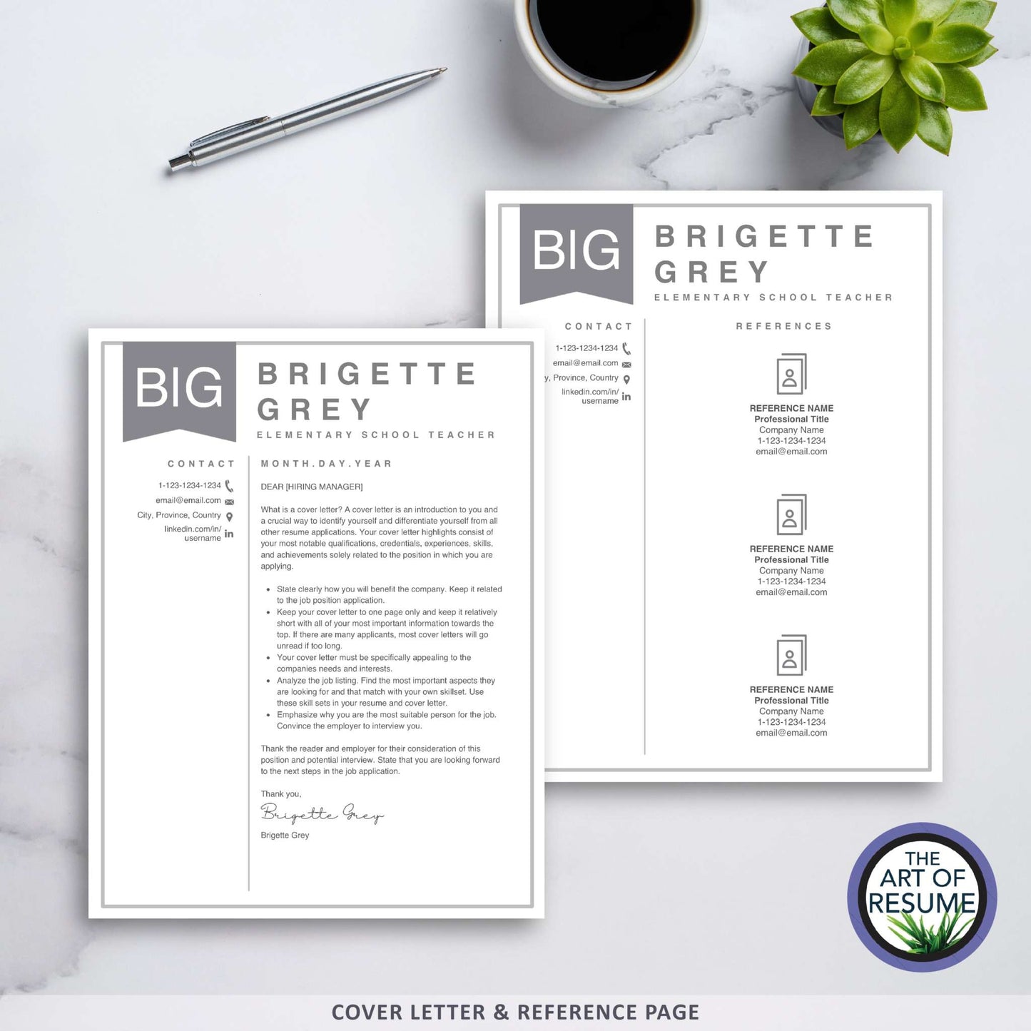 Cover Letter & Reference Page - The Art of Resume - Curriculum Vitae, Resumes, CV Templates for Teacher with Free Cover Letter